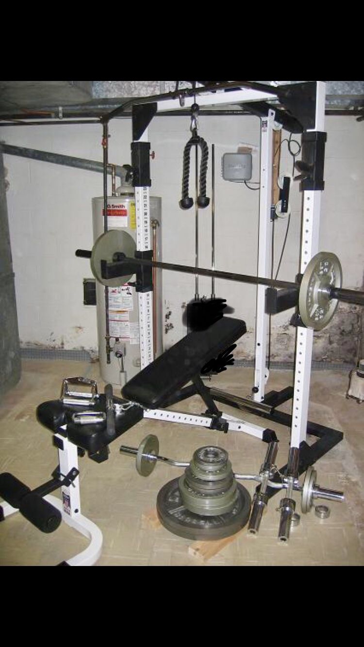Tuff stuff squat rack weight bench with 300lbs and accessories