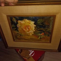 1940s rose painting real wood frame