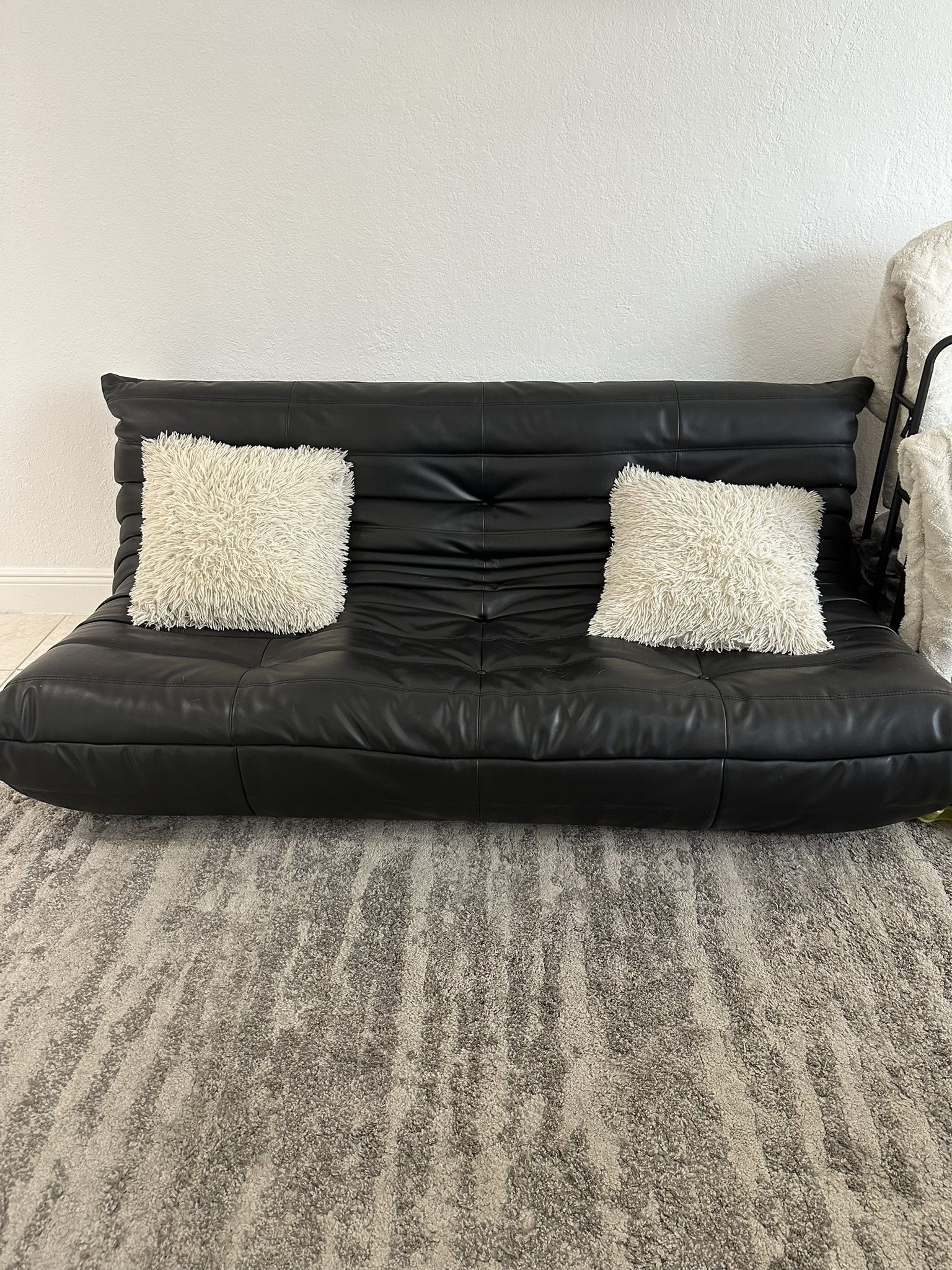 Armless Large Microfiber Leather 3-Seat Bean Bag Sofa, Soft Armless Fireside Lounge Chair