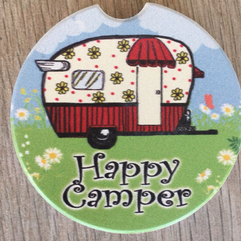 Happy Camper Car Cup Holder Coaster - (NEW IN PACKAGE)