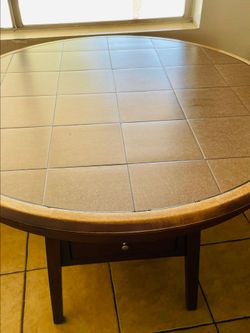 Round Tile Top Dining Table with Drawer