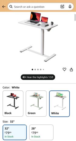 Mobile Standing Desk, 32Inch Pneumatic Adjustable Rolling Desk, Portable Laptop Desk with Wheels, Overbed Bedside Table Laptop Table for Couch, Home, 