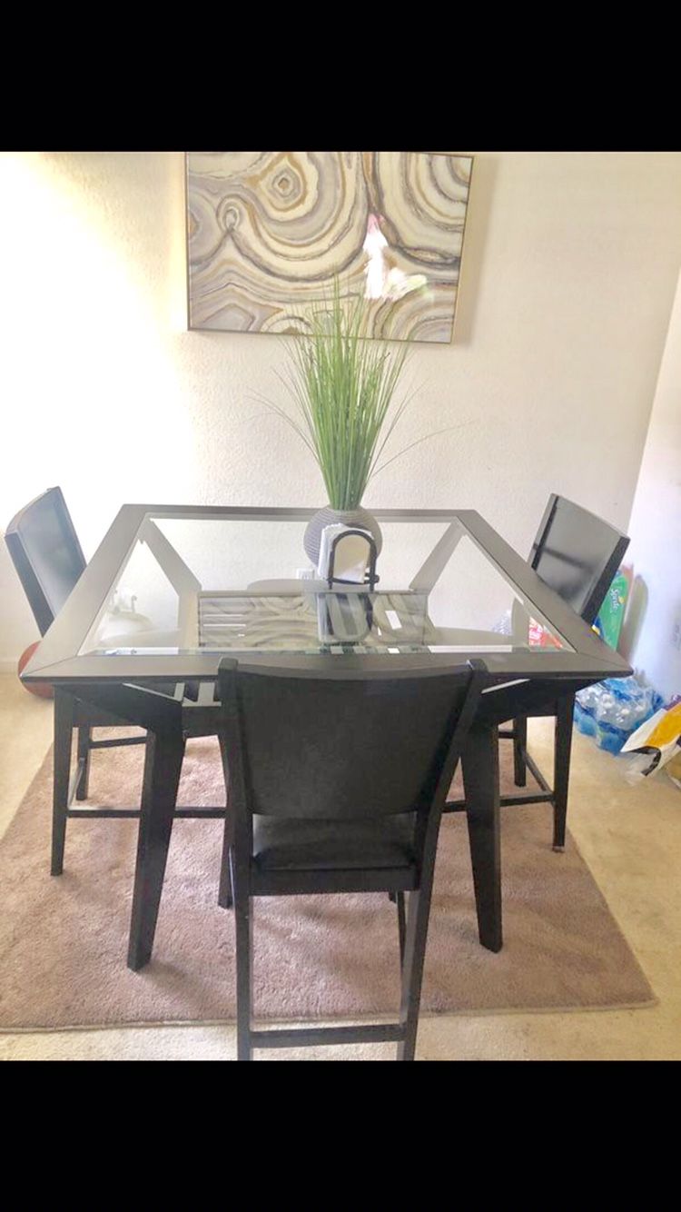 Black wooden glass table
