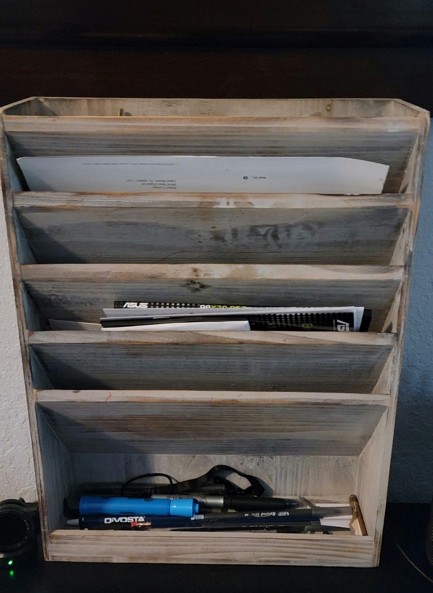 Distressed Light Wood Desk Organizer