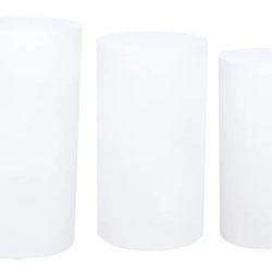 White Cylinder Pedestal Stands - 3 Pieces - White Party Cylinder Table for Wedding Party Or Baby Shower - Party Decor