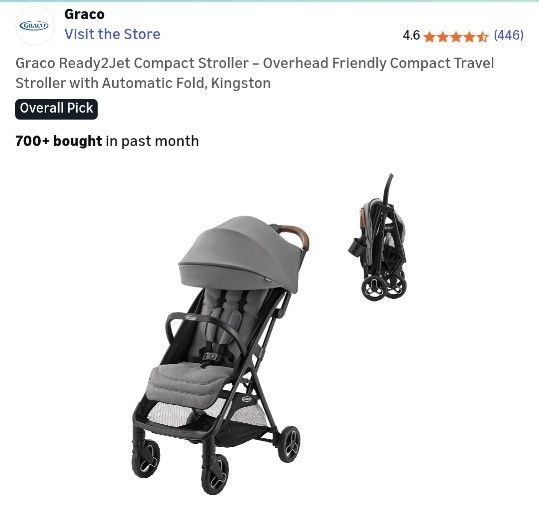 Graco Ready2Jet Compact Stroller – Overhead Friendly Compact Travel Stroller with Automatic Fold