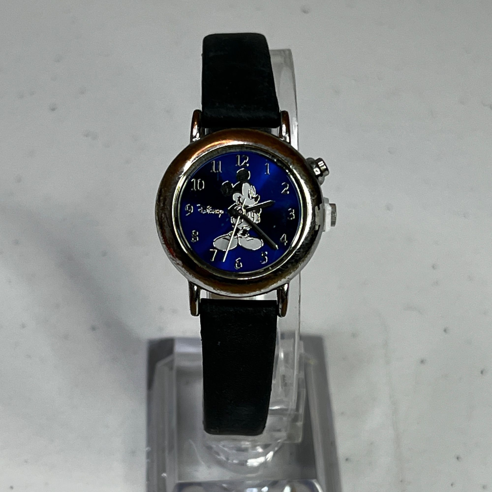 Disney Womens Mickey Mouse Musical Watch With Black Leather Strap