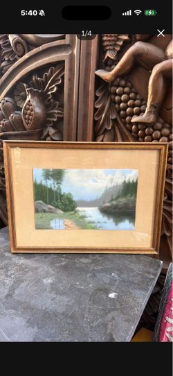 Antique watercolor, beautiful scenery signed