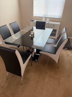 Modern Glass Dining Table with 6 Chairs