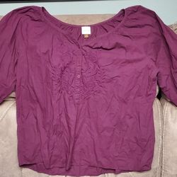 Sonoma Womens Smock Neck 3/4 Sleeve Purple Peasant Blouse XL