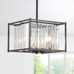 Modern Crystal & Metal 4-light Black Chandelier