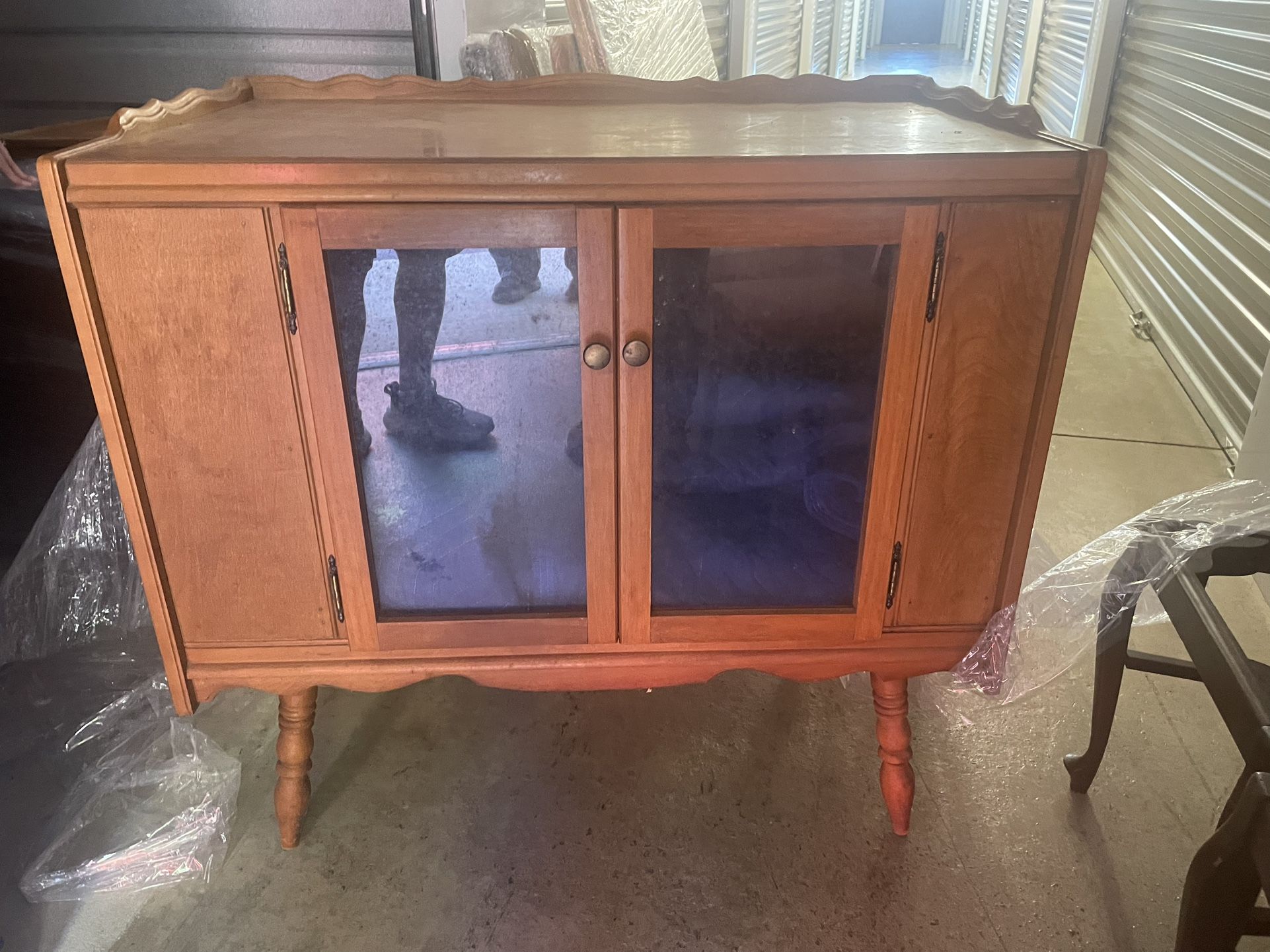 Wooden Cabinet with Glass Doors Cabinet H35 W39 D23.5