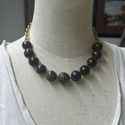 Brown Beads and Gold Tone Chain