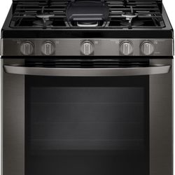 LG Gas Range – 5 Burners – Stainless Steel – Blue Interior – Storage Drawer – Excellent Condition 