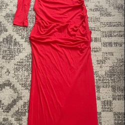 NWT Nicole Miller one shoulder maxi  dress with thigh slit in red size 10   