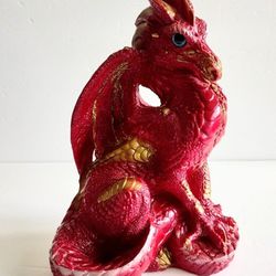 Vintage Ruby Red Dragon Sculpture By P. Rivers 