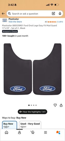 Ford Oval Logo Easy Fit Mud Guard 11"x19" - Set of 2 , Black