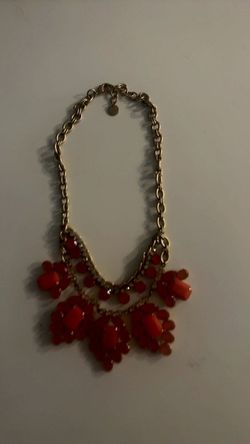 Stella & Dot Coral/Red Beaded Statement Bib Necklace