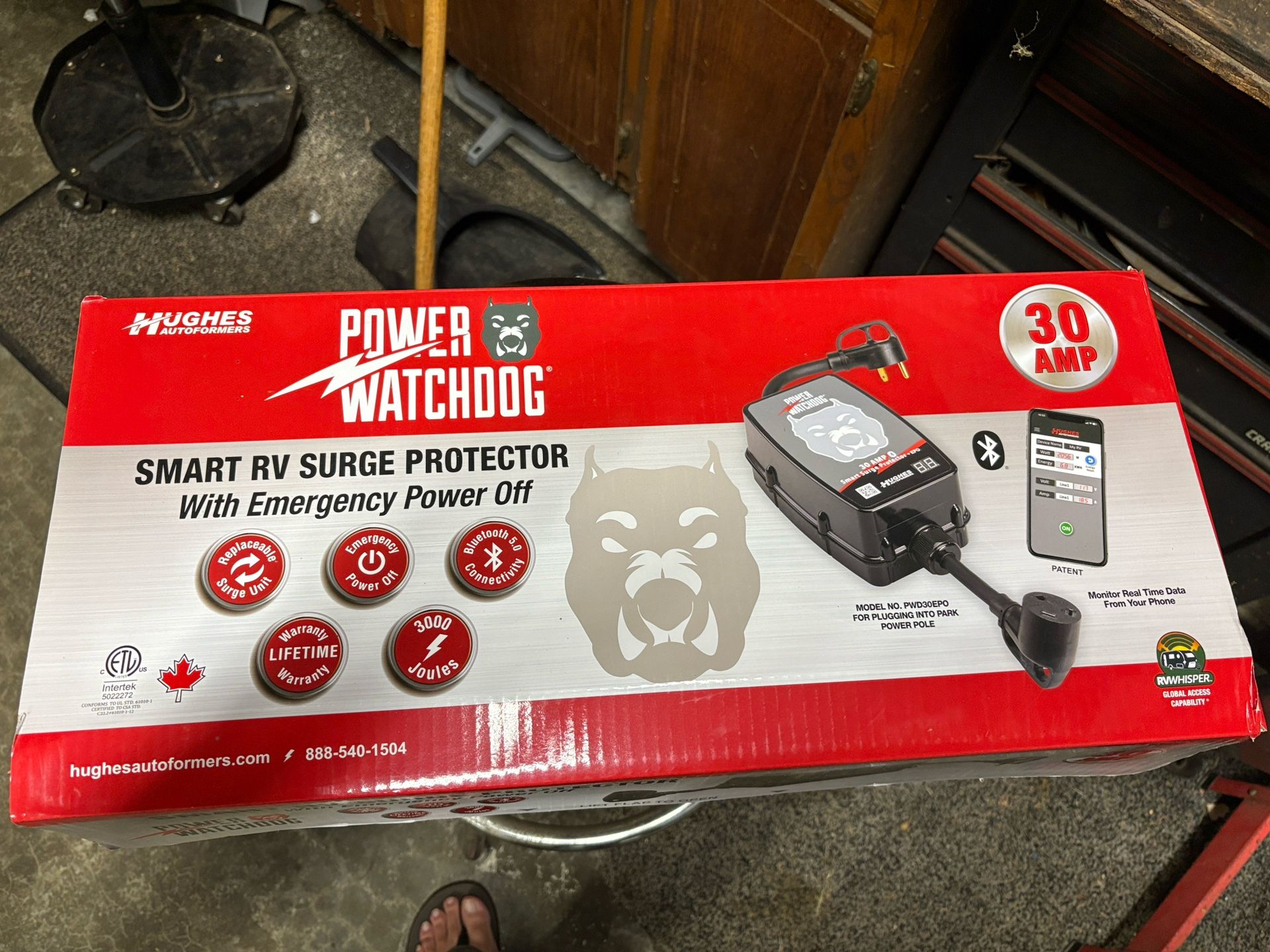 30 Amp Hughes Autoformer Power Watchdog Bluetooth Portable Surge Protector