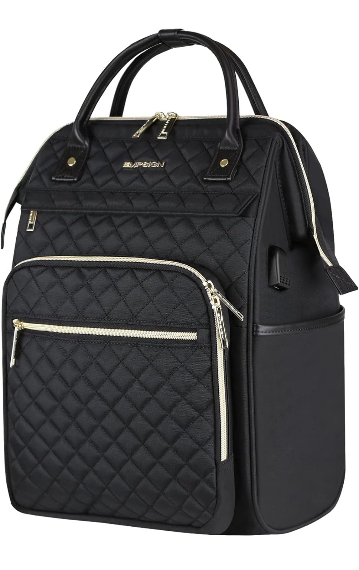 EMPSIGN 17” Large Capacity Water-repellent Quilted Casual Daypack, Black *NEW*