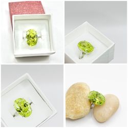 NWOT Silver-Tone Ring Made w/Large Radiant Oval Chartreuse Swarovski Crystal 6.5