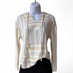 WallFlower Cream Tan Striped Semi-Sheer Hoodie Ladies M Girls L