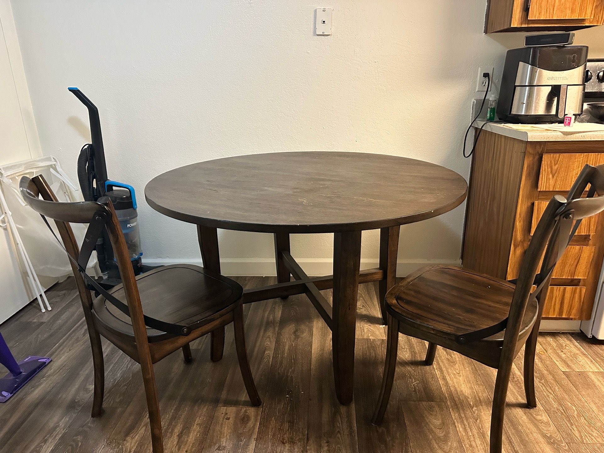 Round Dark Wood Dining Table Set with 2 Chairs