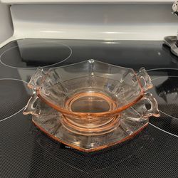 Antique Pink Depression Era Glass Plate And Bowl. 