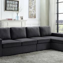 120.5" Linen Reversible Modular Sectional Sofa Chaise