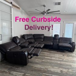 Free Curbside Delivery! Electric Faux Leather Sectional Couch With Recliners And USB Ports