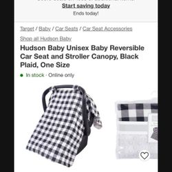 USED Car Seat Canopy Cover Plaid Black White