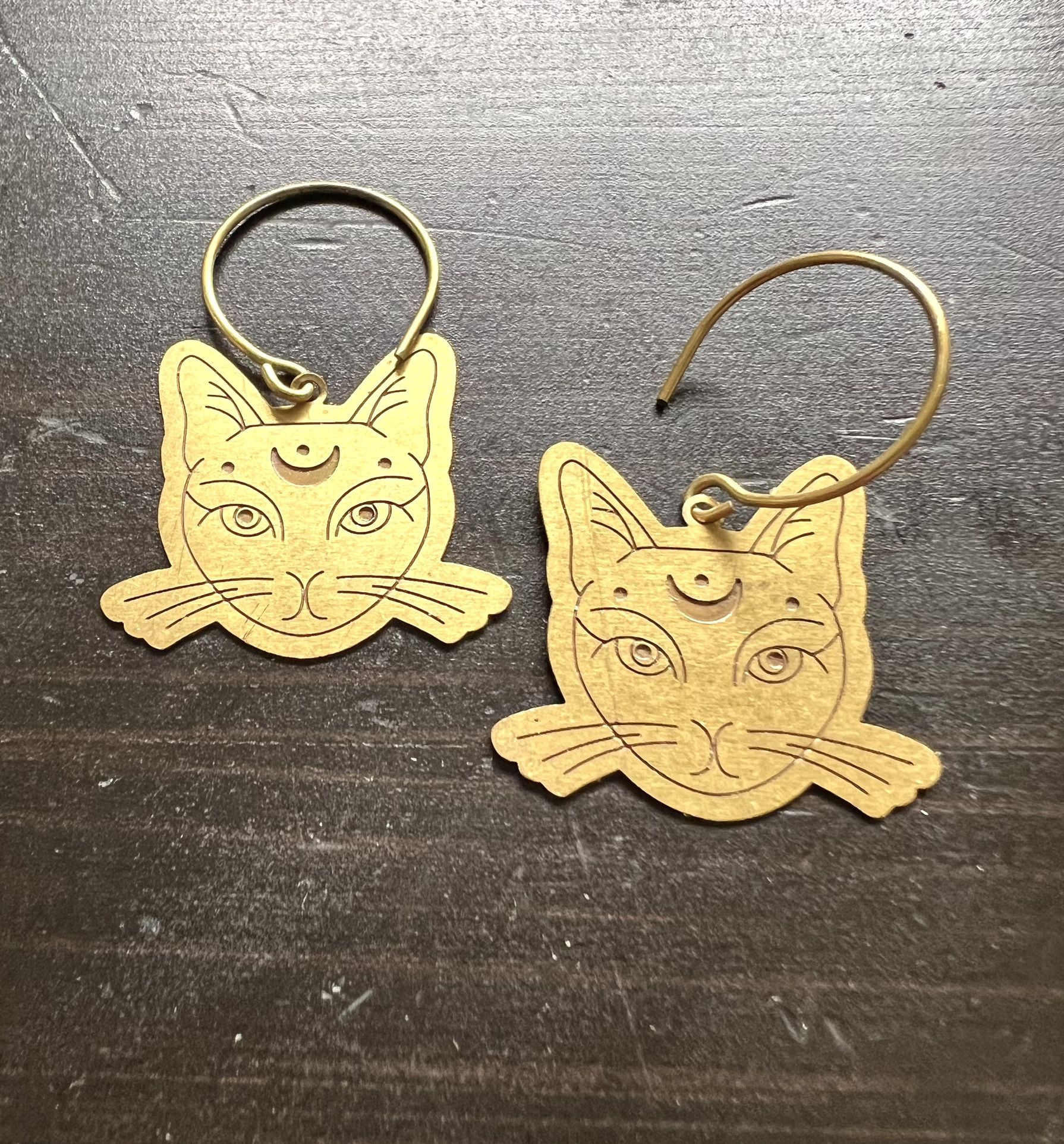 Brass Cat Earrings Made By Portland Artist
