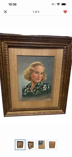 Vintage Framed Portrait Painting Gold Frame