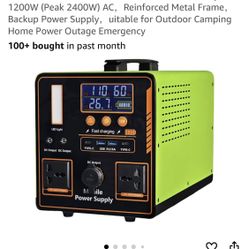 Portable Power Station, 1216Wh LiFePO4 Battery，1200W (Peak 2400W) AC，Reinforced Metal Frame，Backup Power Supply，uitable for Outdoor Camping Home Power