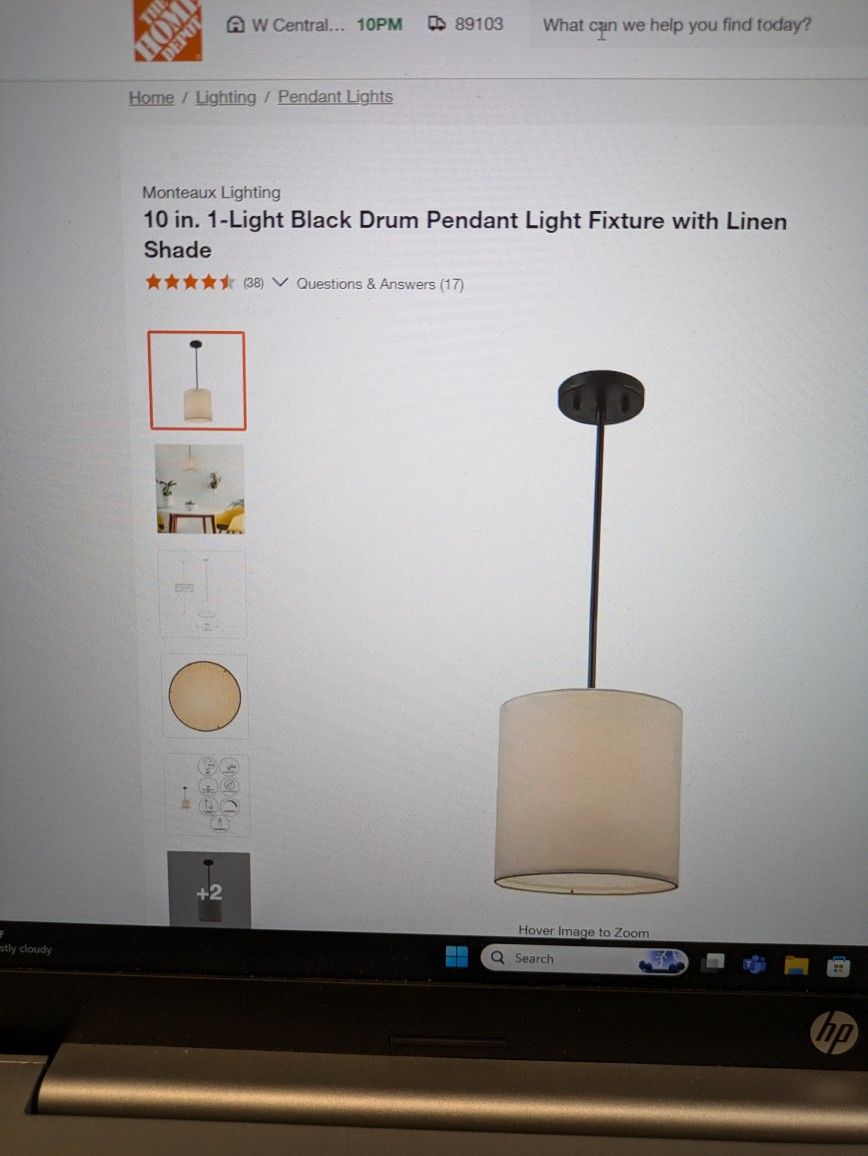 Monteaux Lighting
10 in. 1-Light Black Drum Pendant Light Fixture with Linen Shade