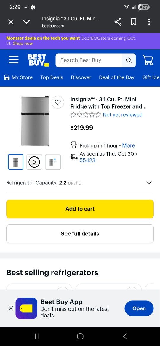 INSIGNIA REFRIGERATOR AND FREEZER 3.1CU