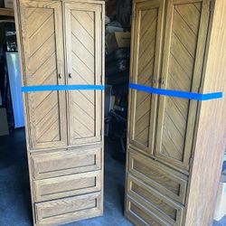 Tall Wooden Cabinets Set Each With 1 Shelf