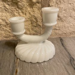 Imperial White Milk Glass Double Candlestick