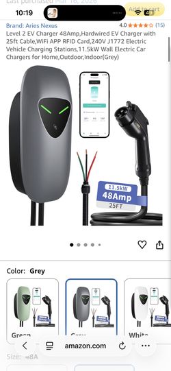 New Aries Nexus 4.0 Level 2 EV Charger 48Amp, Hardwired EV Charger with 25ft Cable 240V J1772 Electric Vehicle ,11.5kW Wall Electric Charger (Grey)