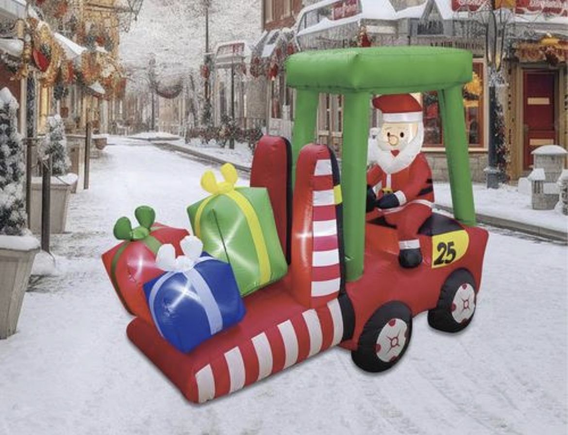 Enchanted Forest 6 Ft Led Santa On A Forklift Inflatable