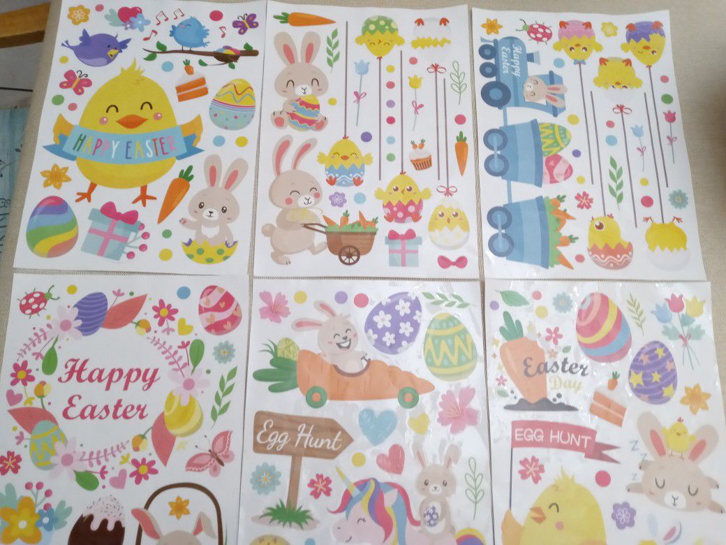 Easter Window Cling Stickers,Bunny Easter Eggs Glass Decals for Windows. Easter Decoration 6 Sheets