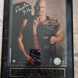 Vtg. Stone Cold Steve Austin Signed 8x10 Photo Austin 3:16 Pressed Wooden Frame WWE
