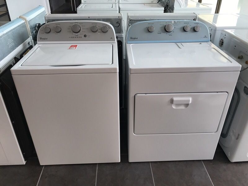 New scratch and dent whirlpool HE washer and dryer set one year warranty