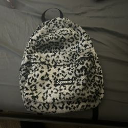 superme leopard print bag white