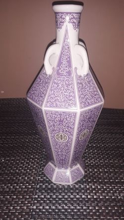 Vintage octagon purple floral Republic of China Tobacco and Wine Bureau bottle or vase