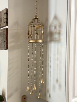 Gold Decor Bird Cage w/ Handmade Bead Chimes