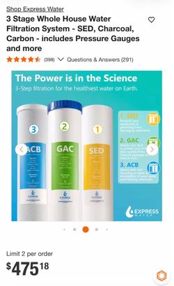 Shop Express Water 3 Stage Whole House Water Filtration System - SED, Charcoal, Carbon - includes Pressure Gauges and more