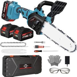 21V Cordless Mini Pruning Chainsaw - 8" Battery Chainsaw with Automatic Oiling System and Security Lock, Handheld Electric Mini Chain Saw for Tree Stu