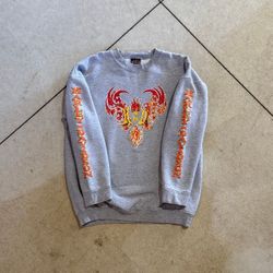 Harley Davidson Roughrider Sweatshirt M Gray Flames Mandan ND Biker Y2K