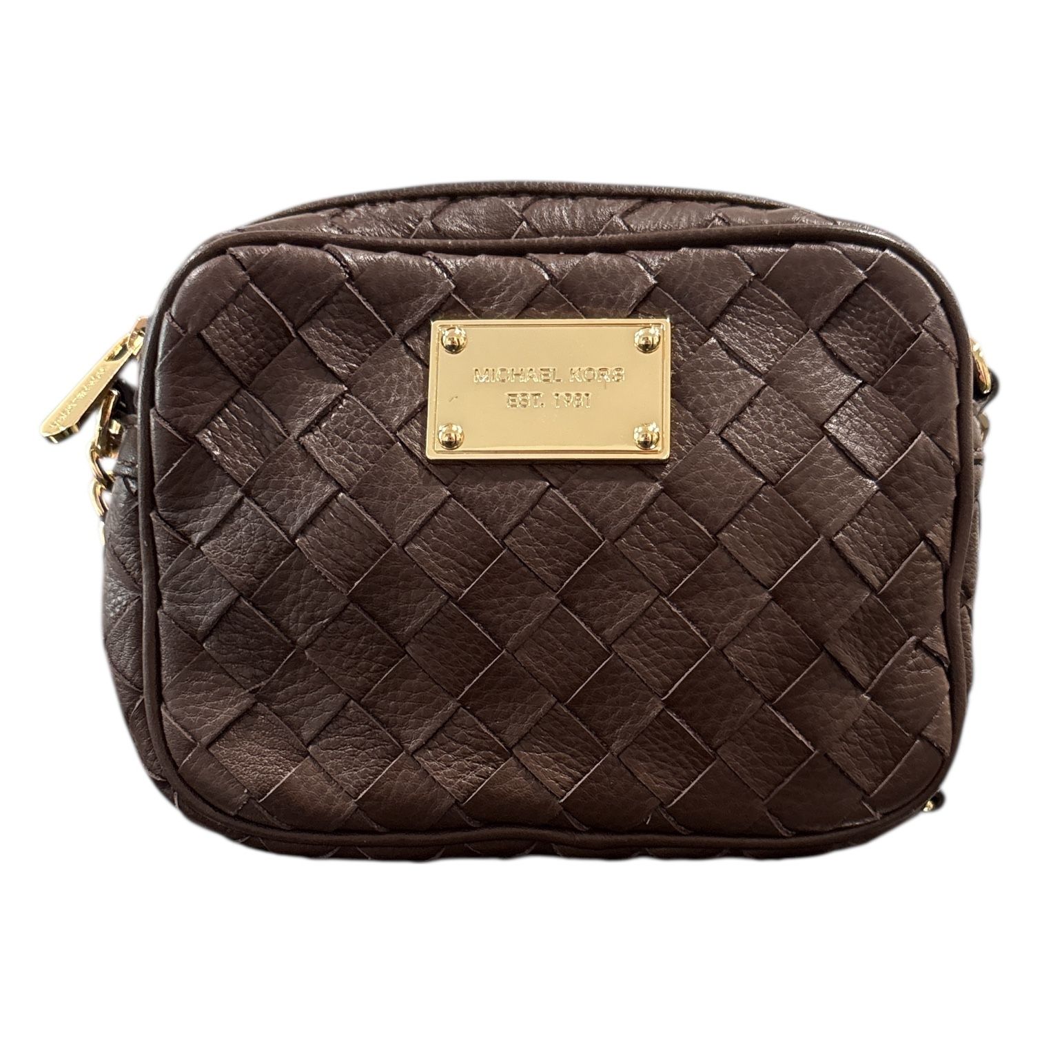 Michael Kors Brown Woven Leather Crossbody Shoulder Bag Purse